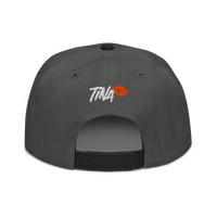 TINA bitcoin snapback hat in Black / Charcoal gray / Charcoal gray, back view.