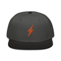 Front view of a charcoal grey and black bitcoin snapback hat.