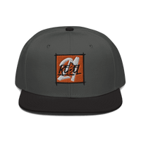Black 21 Rebel Bitcoin snapback hat with embroidered logo and flat grey under visor