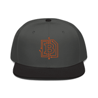 Front view of a charcoal grey and black bitcoin snapback hat.