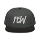 Front view of a charcoal grey and black bitcoin snapback hat.