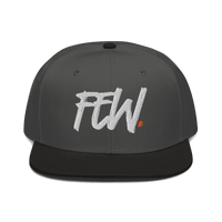 Front view of a charcoal grey and black bitcoin snapback hat.