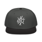 Front view of a charcoal grey and black bitcoin snapback hat.