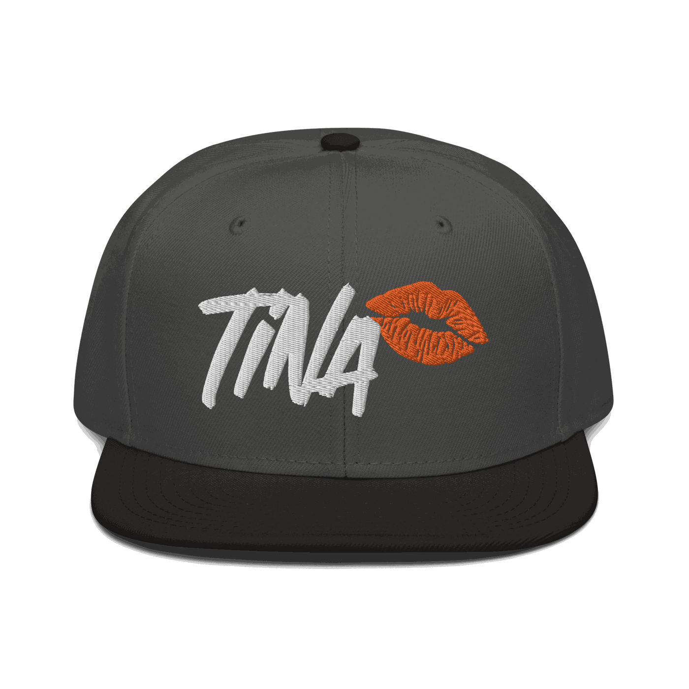 Front view of a charcoal grey and black bitcoin snapback hat.