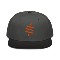 Sats Symbol bitcoin snapback hat in Black / Charcoal gray / Charcoal gray, front view.