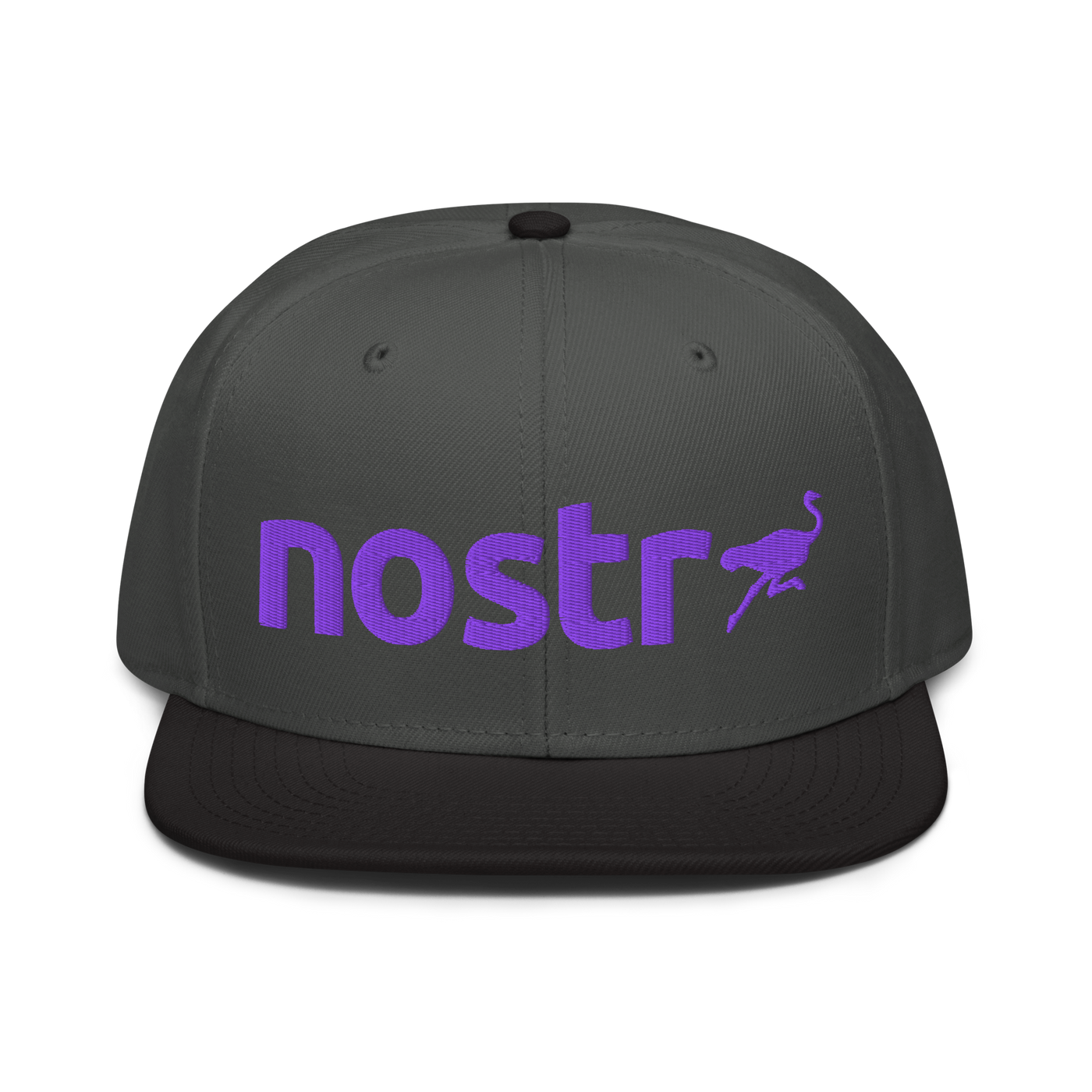 Nostr nostr snapback hat in Black / Charcoal gray / Charcoal gray, front view.