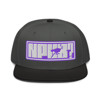 nPub? nostr snapback hat in Black / Charcoal gray / Charcoal gray, front view.