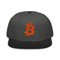 Bitcoin B bitcoin snapback hat in Black / Charcoal gray / Charcoal gray, front view.
