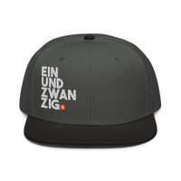 Einundzwanzig bitcoin snapback hat in Black / Charcoal gray / Charcoal gray, front view.