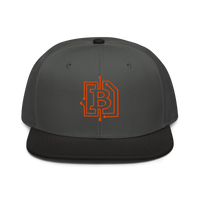 Circuit Board bitcoin snapback hat in Black / Charcoal gray / Charcoal gray, front view.