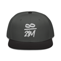 Infinity / 21M bitcoin snapback hat in Black / Charcoal gray / Charcoal gray, front view.