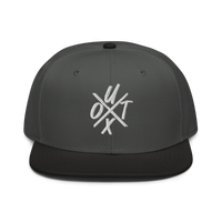 UTXO bitcoin snapback hat in Black / Charcoal gray / Charcoal gray, front view.