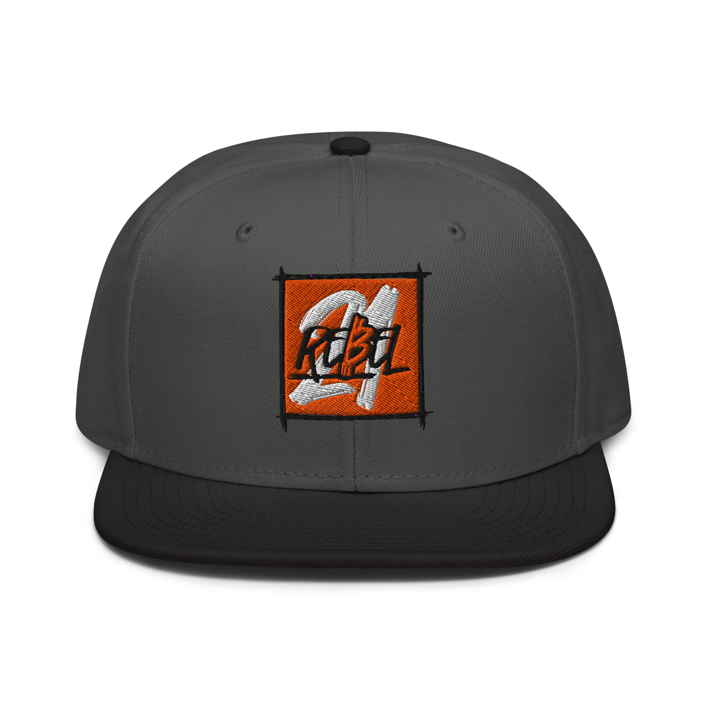 21 Rebel bitcoin snapback hat in Black / Charcoal gray / Charcoal gray, front view.