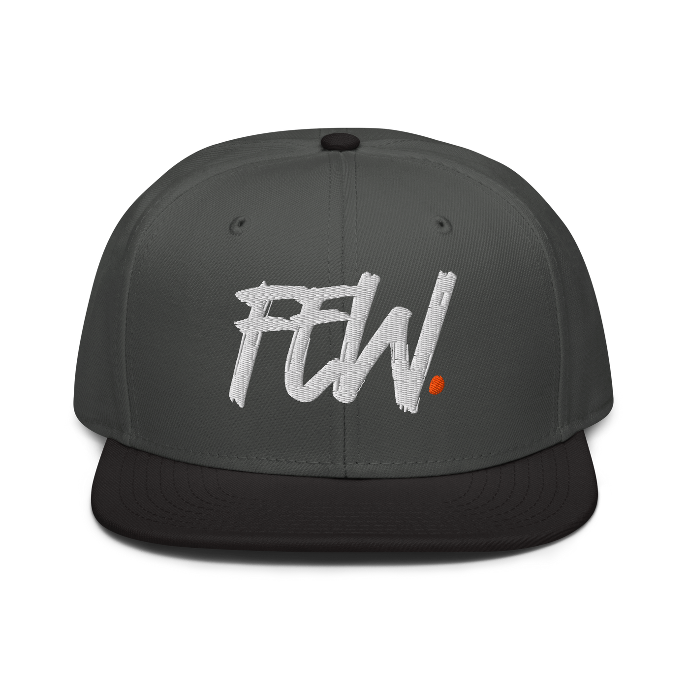 Few. bitcoin snapback hat in Black / Charcoal gray / Charcoal gray, front view.