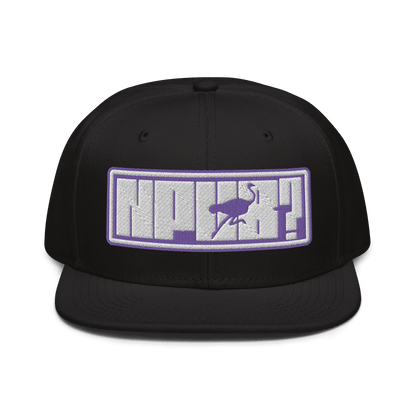 Front view of a black nostr snapback hat.