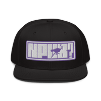Black structured nPub Nostr snapback hat with flat visor and grey under visor