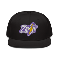 Black structured Nostr snapback hat with flat visor and grey under visor