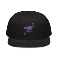 Nostr Snapback Hat featuring ostrich mascot with flat visor and grey under visor