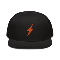 Black Bitcoin snapback hat with Lightning payment protocol logo and grey under visor