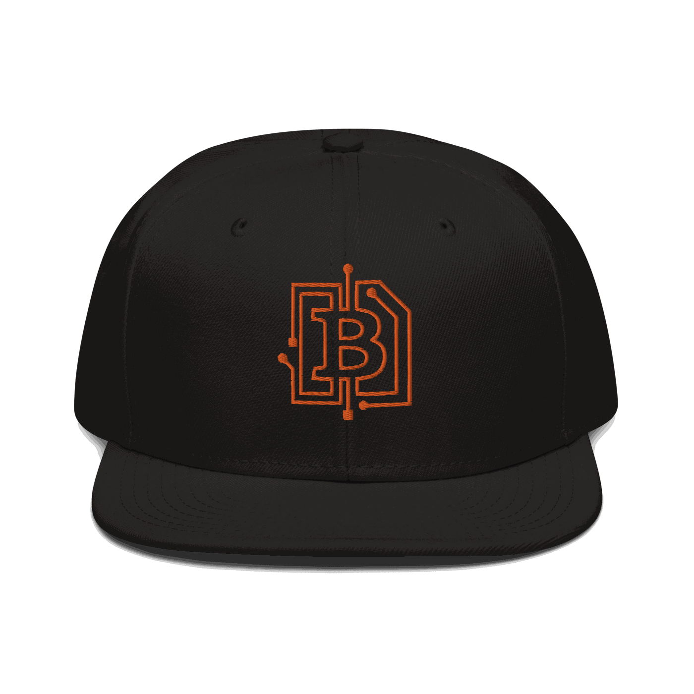 Circuit board bitcoin snapback hat with flat visor and grey under visor