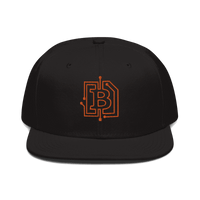 Circuit board bitcoin snapback hat with flat visor and grey under visor