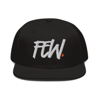 Black high-profile Bitcoin snapback hat with flat visor and grey under visor