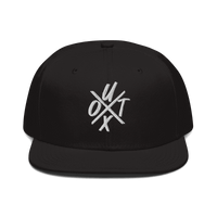 Black Bitcoin snapback hat with UTXO management design and grey under visor