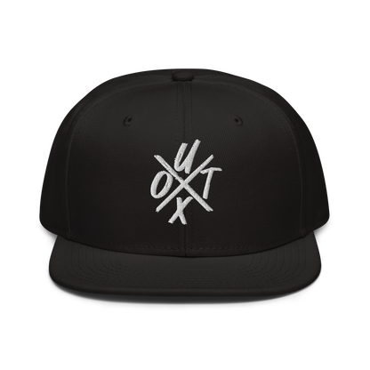 Front view of a black bitcoin snapback hat.Front view of a black bitcoin snapback hat.