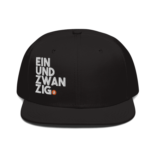 Einundzwanzig Bitcoin snapback hat with flat visor and grey under visor