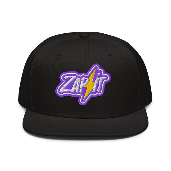 Black structured Nostr snapback hat with flat visor and grey under visor