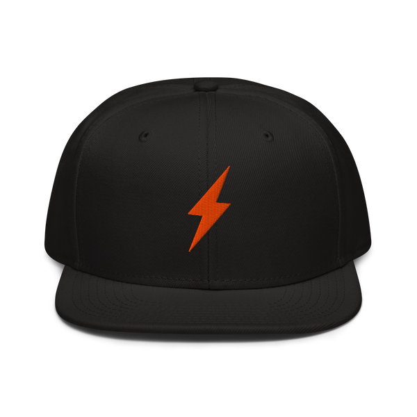 Black Bitcoin snapback hat with Lightning payment protocol logo and grey under visor