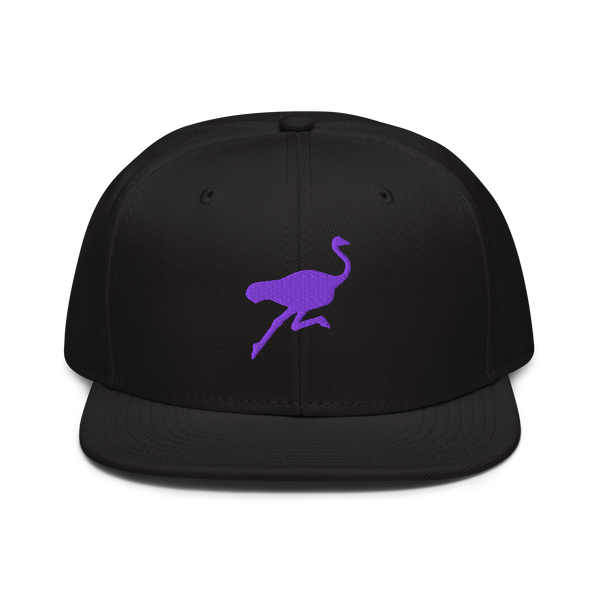 Nostr Snapback Hat featuring ostrich mascot with flat visor and grey under visor