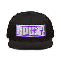 nPub? nostr snapback hat, front view: an embroidered patch with a purple border reading nPub?, the letter u formed by an ostrich, on a snapback with a flat brim.
