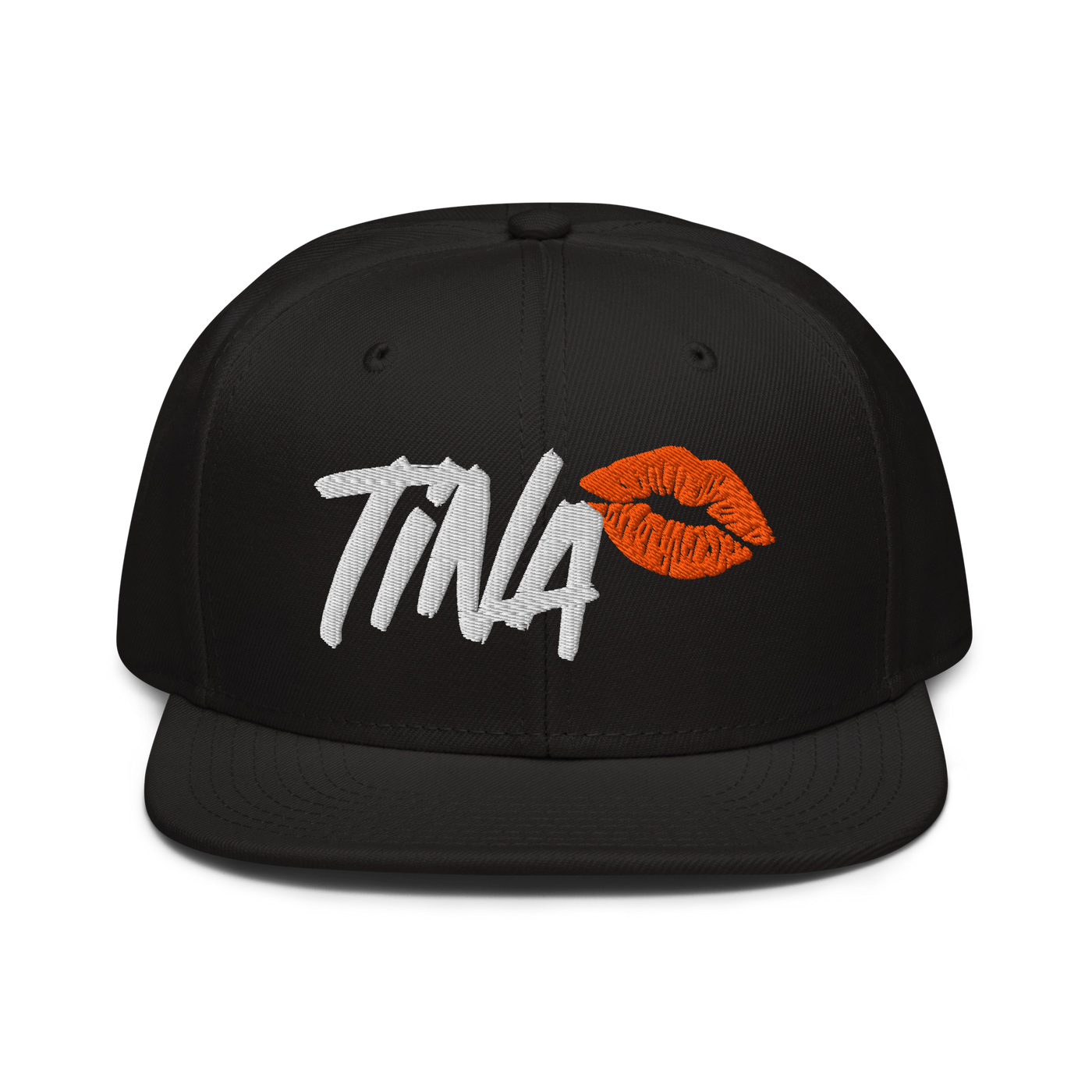 TINA bitcoin snapback hat in Black, front view.