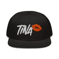 TINA bitcoin snapback hat in Black, front view.