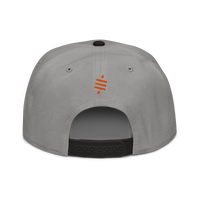 Sats Symbol bitcoin snapback hat in Black / Gray / Gray, back view.