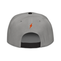 Lightning bitcoin snapback hat in Black / Gray / Gray, back view.