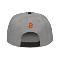 Bitcoin B bitcoin snapback hat in Black / Gray / Gray, back view.