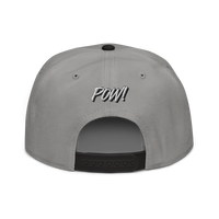 POW! Bitcoin-Snapback-Cap in Schwarz / Grau, Rückansicht.