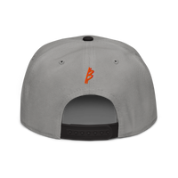 21 Rebel bitcoin snapback hat in Black / Gray / Gray, back view.