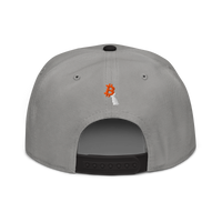 White Rabbit bitcoin snapback hat in Black / Gray / Gray, back view.