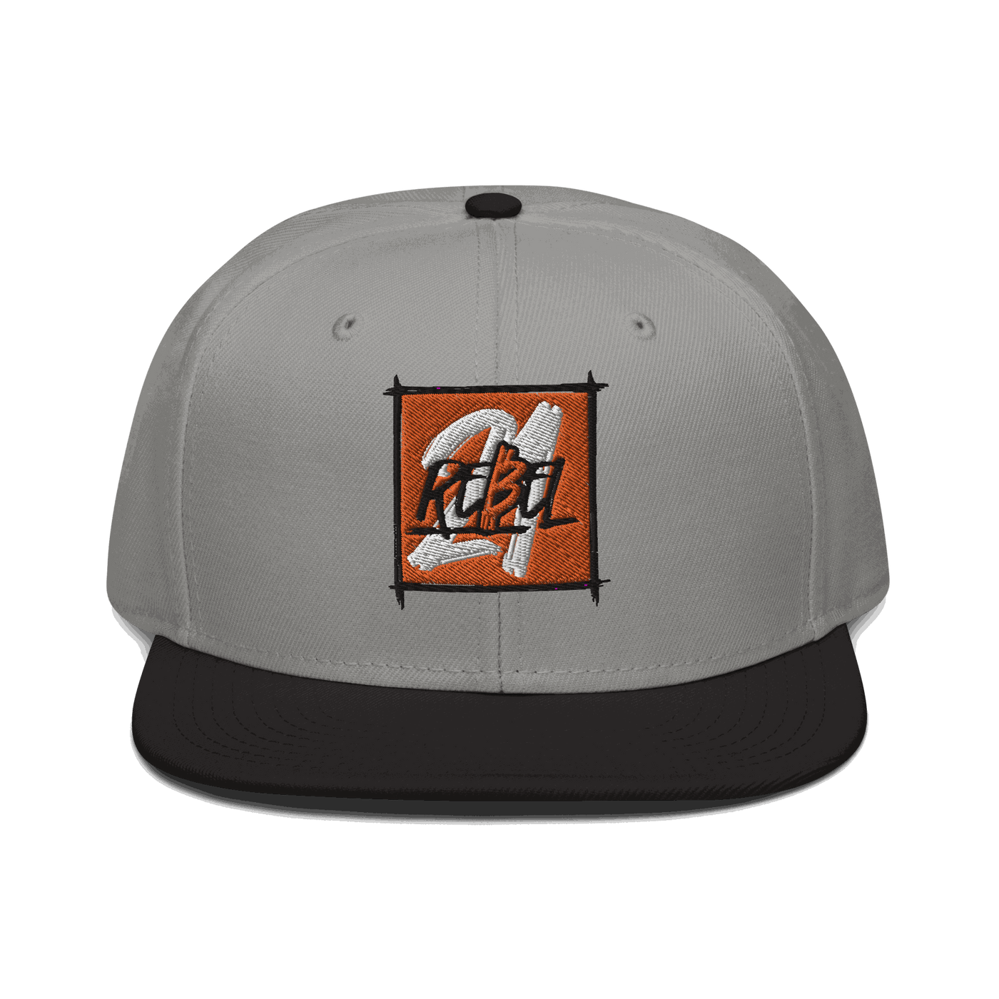 Black 21 Rebel Bitcoin snapback hat with structured high-profile design and grey under visor