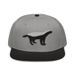 Front view of a grey and black bitcoin snapback hat.