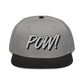 Front view of a grey and black bitcoin snapback hat.