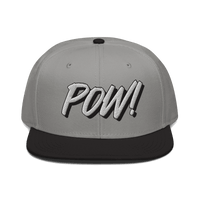 Front view of a grey and black bitcoin snapback hat.