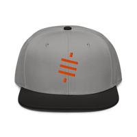 Sats Symbol bitcoin snapback hat in Black / Gray / Gray, front view.