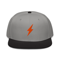 Lightning bitcoin snapback hat in Black / Gray / Gray, front view.