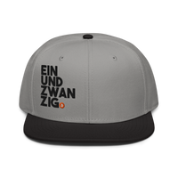 Einundzwanzig bitcoin snapback hat in Black / Gray / Gray, front view.