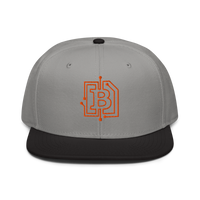 Circuit Board bitcoin snapback hat in Black / Gray / Gray, front view.