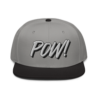 POW! Bitcoin-Snapback-Cap in Schwarz / Grau, Vorderansicht.